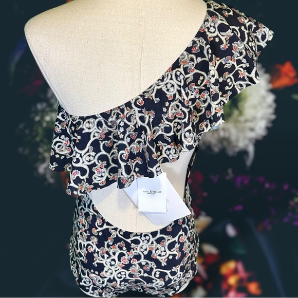 NWT Isabel Marant Etoile ‘Sicilya’ Ruffled Printed One Shoulder Swimsuit Size 40 - Picture 10 of 16